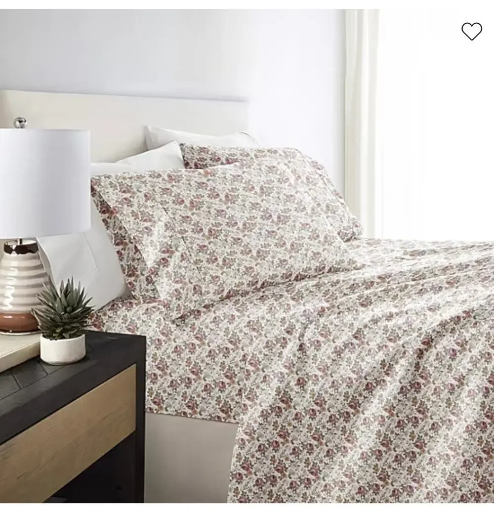 NEW! Casual Comfort iEnjoy KING 4PC Blooming Floral Patterned Sheet Set Rose